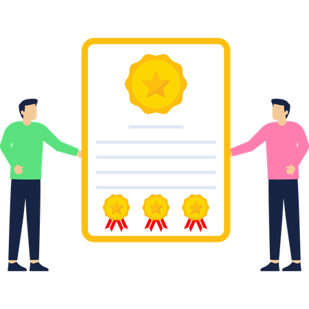 People presenting diploma certificate  Illustration