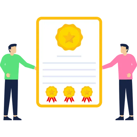 People presenting diploma certificate  Illustration