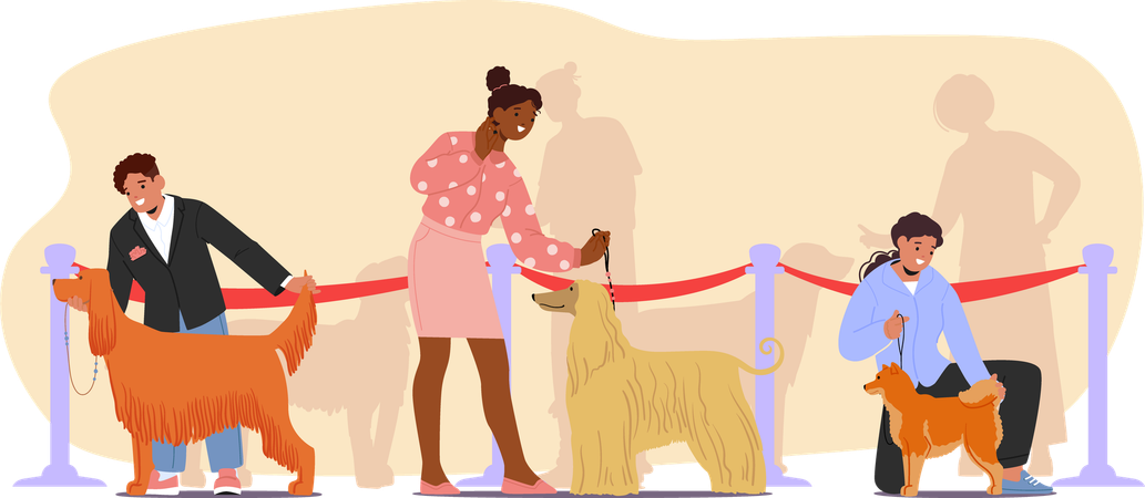 People presenting dog at professional dog show event  Illustration