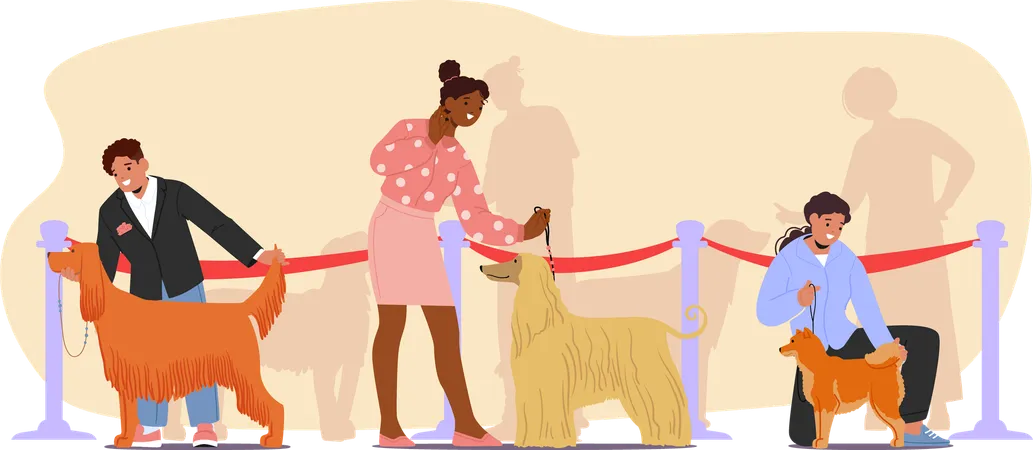 People presenting dog at professional dog show event  Illustration