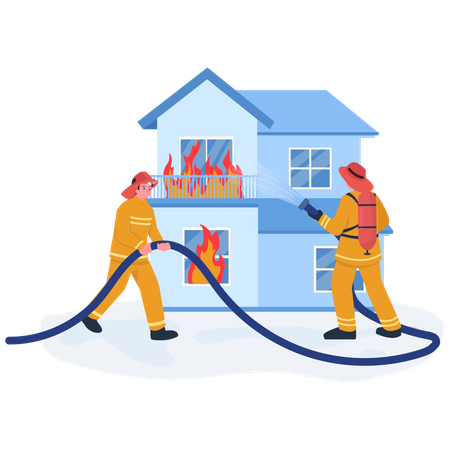 People preventing House Fire  Illustration