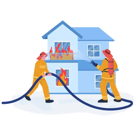 People preventing House Fire  Illustration
