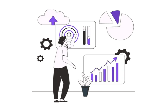 IOT Analytics Web Concept With Character Scene In Flat Design People Processing Data Collected From Different IOT Devices Using Cloud Tech Vector Illustration For Social Media Marketing Material Illustration