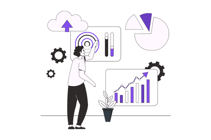 People processing data collected from different IOT devices  Illustration