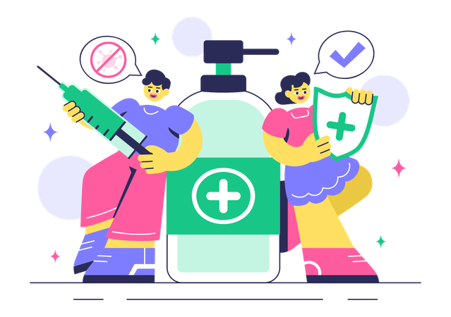 People promoting antibacterial practices  Illustration