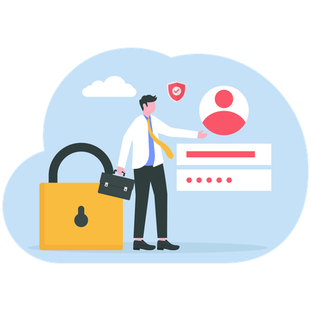 People protecting files with safe password  Illustration