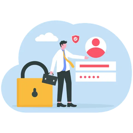 People protecting files with safe password  Illustration