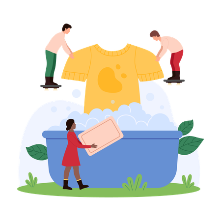 People providing laundry service  Illustration