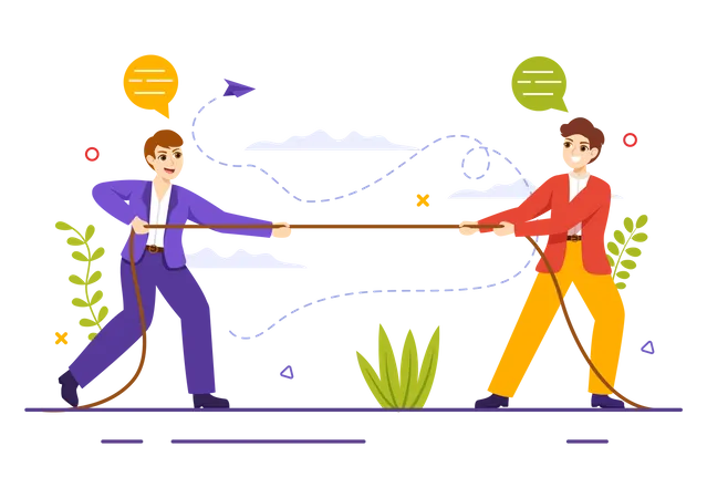 People Pulling Opposite Ends of Rope on Business Competition  Illustration