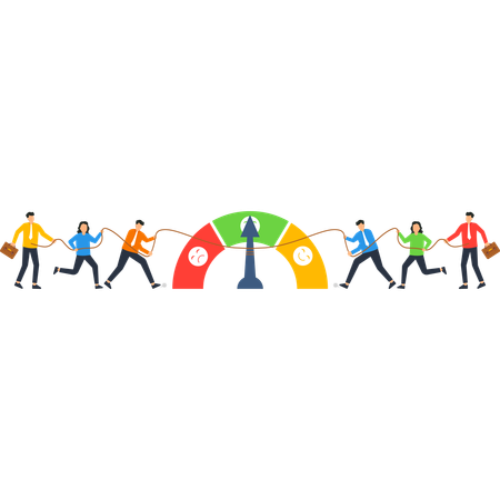 People Pulling Rope Towards a Gauge Illustrating Performance and Results  Illustration