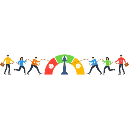 People Pulling Rope Towards a Gauge Illustrating Performance and Results  Illustration