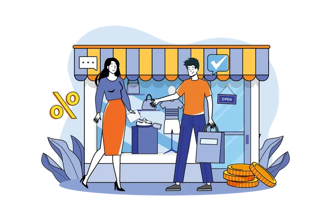 People Purchase Cloth From Shopping Store  Illustration