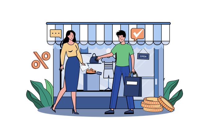 People Purchase Cloth From Shopping Store Illustration
