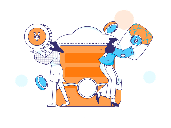 People purchase digital Yen coin  Illustration