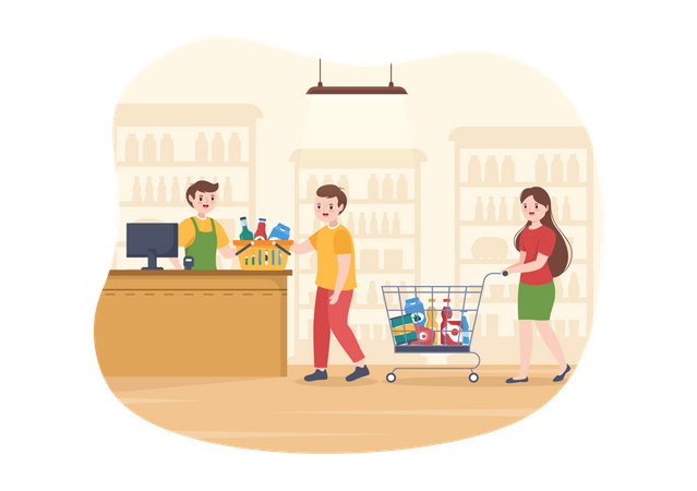 People purchasing grocery Illustration