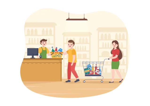 People purchasing grocery Illustration