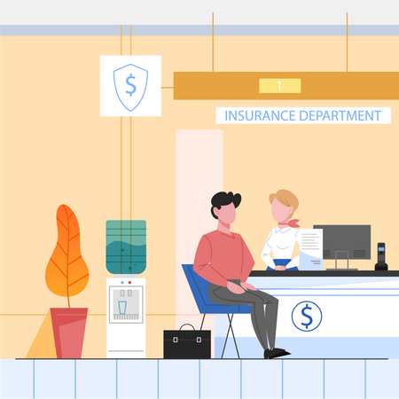 People purchasing insurance at bank  Illustration