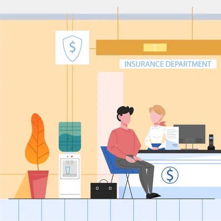 People purchasing insurance at bank  Illustration