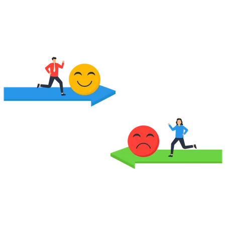 People pushing the upset and happy emoticon  Illustration