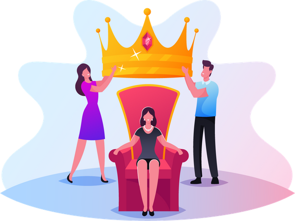 People Put Royal Crown on Woman Head  Illustration