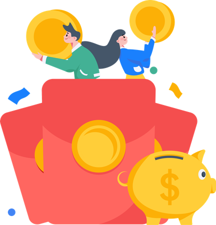 People putting money in angpow  Illustration