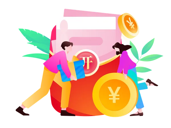 People putting money in angpow  Illustration