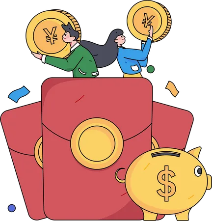 People putting money in angpow  Illustration