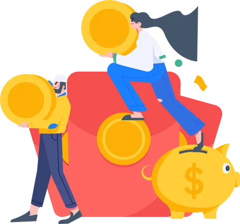 People putting money in angpow  Illustration