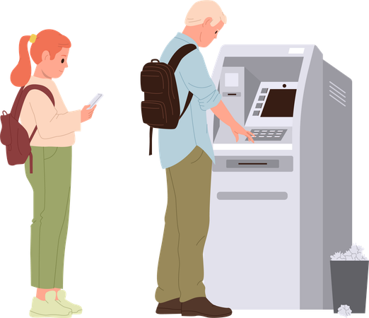 People queue at atm  イラスト