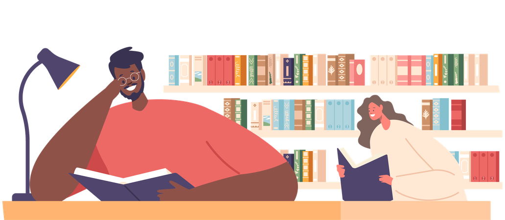 People read in a quiet library  Illustration