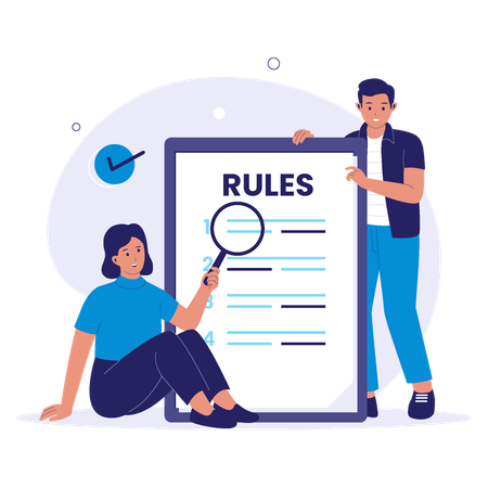 People Reading and Analyzing Guidelines Document  Illustration