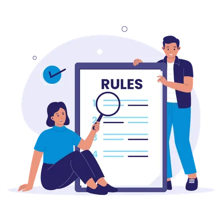People Reading and Analyzing Guidelines Document  Illustration