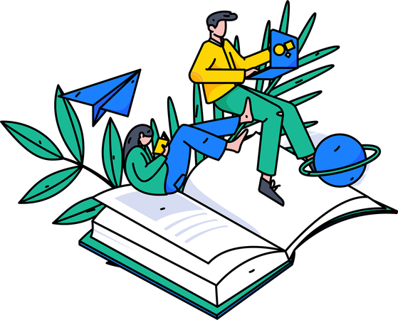 People Reading Book  Illustration