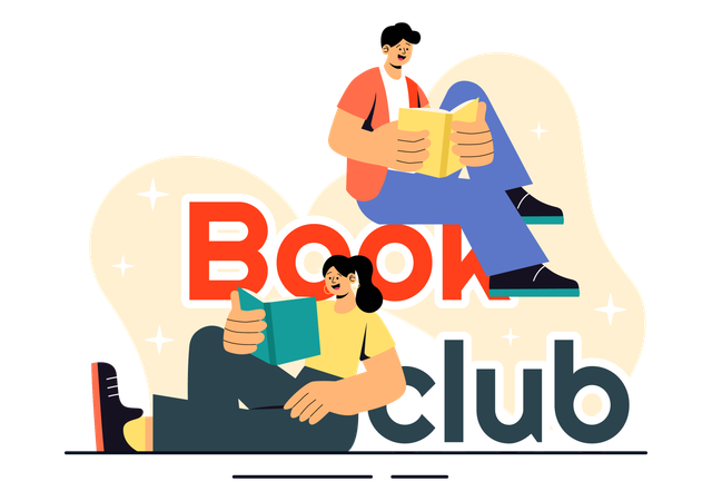 People reading book in book club  Illustration