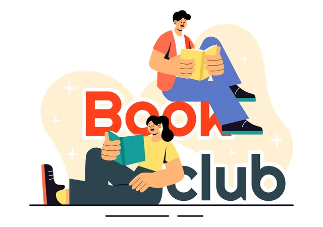 People reading book in book club  Illustration