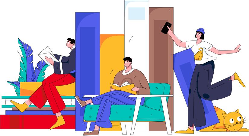 People reading books  Illustration