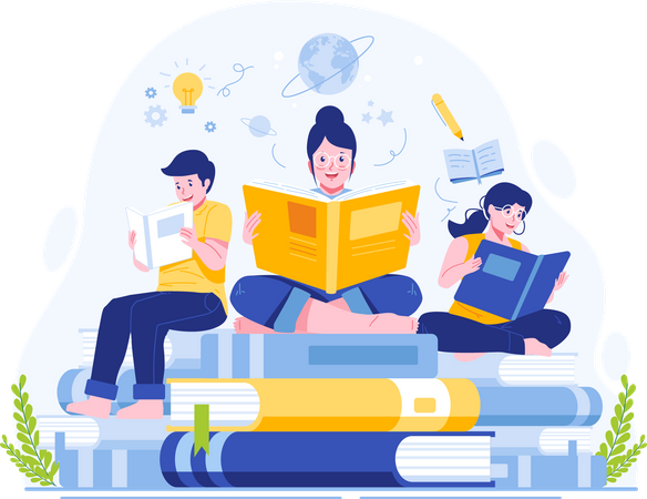 People Reading Books to Celebrate Literacy Day On the 8th of September  イラスト