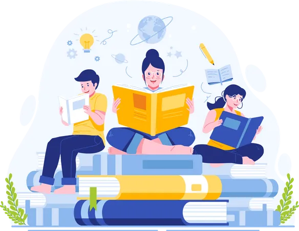 People Reading Books to Celebrate Literacy Day On the 8th of September  Illustration