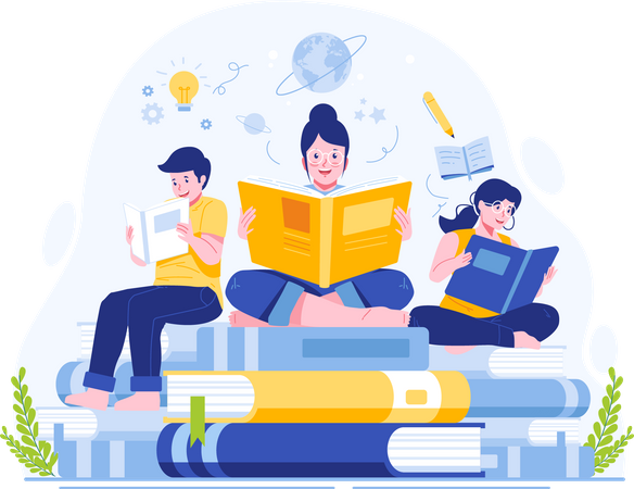 People Reading Books to Celebrate Literacy Day On the 8th of September  Illustration