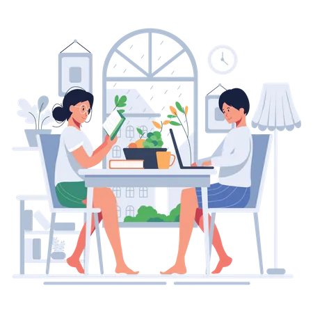 Bundle Of Couple Lifestyle At Home In Rest Time Cooking Or Take Care For Plants In Pots In Cartoon Character Flat Vector Illustration Illustration