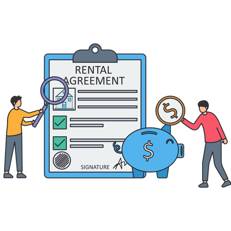 People reading rental agreement  Illustration