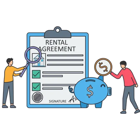 People reading rental agreement  Illustration