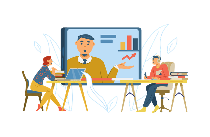 People receive education in online school via internet technology  Illustration