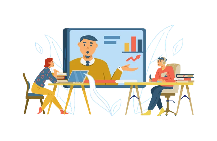 People receive education in online school via internet technology  Illustration