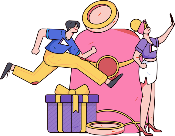 People receiving bonus points on digital shopping  Illustration