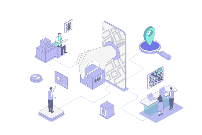 People receiving parcels from courier  Illustration