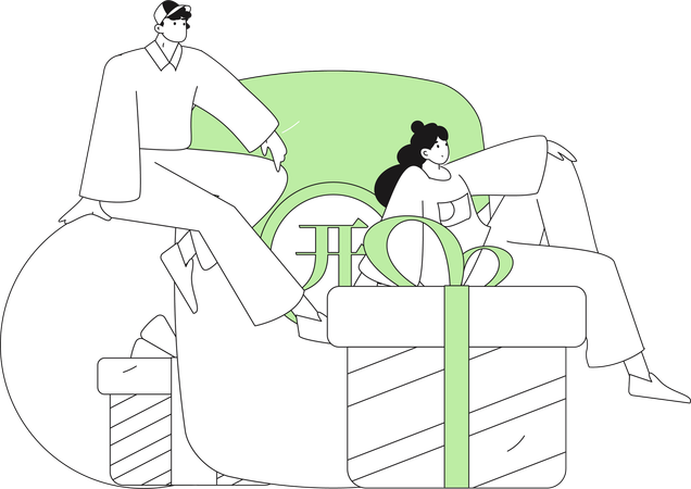 People receiving reward from online Chinese shopping  Illustration