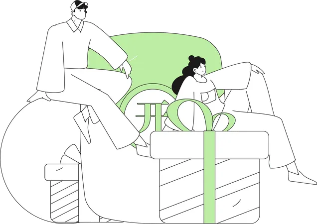People receiving reward from online Chinese shopping  Illustration