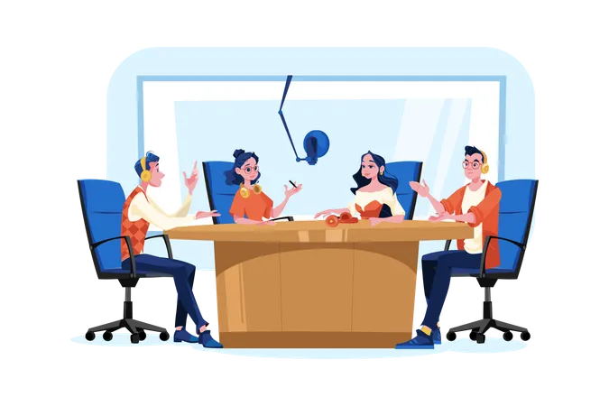 People recording conference podcast  Illustration