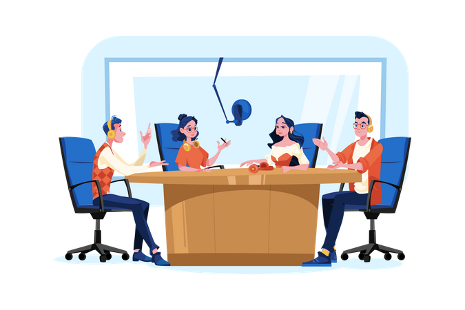 People recording conference podcast  Illustration